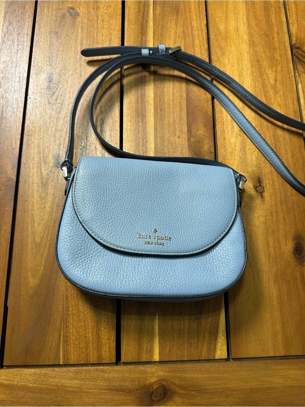 kate spade Leila Mini Flap Powder Blue Pebbled Leather Crossbody